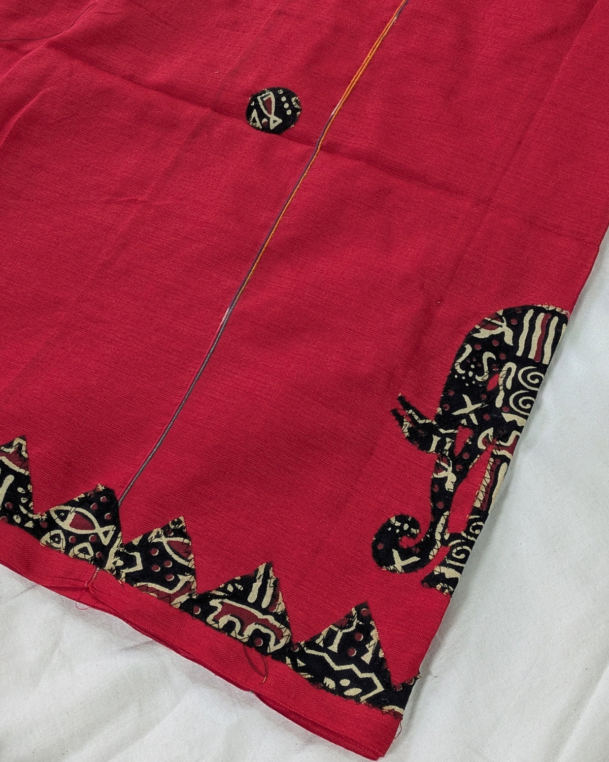 Cotton Khes Applique Sari Red