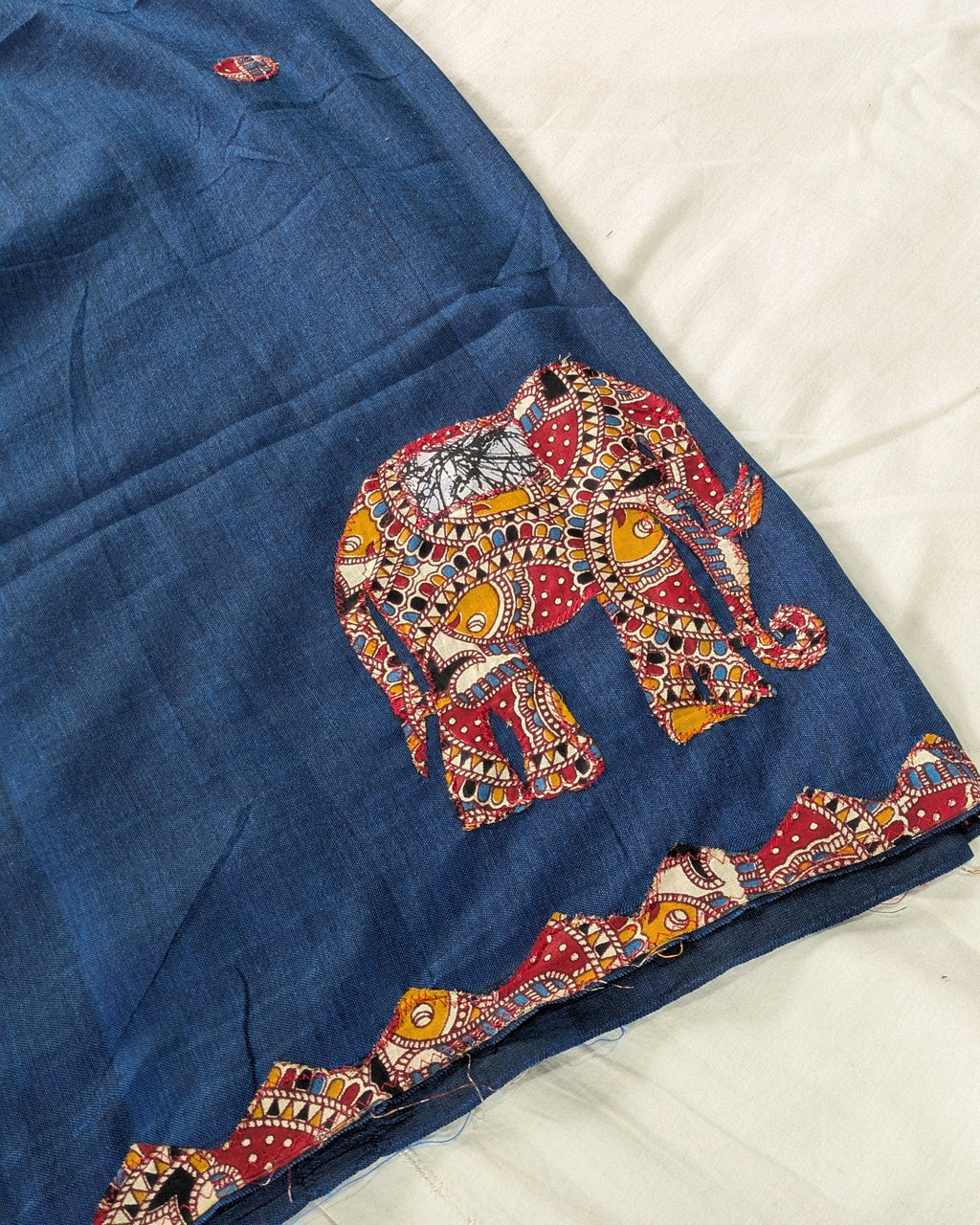 Cotton Khes Applique Sari Blue