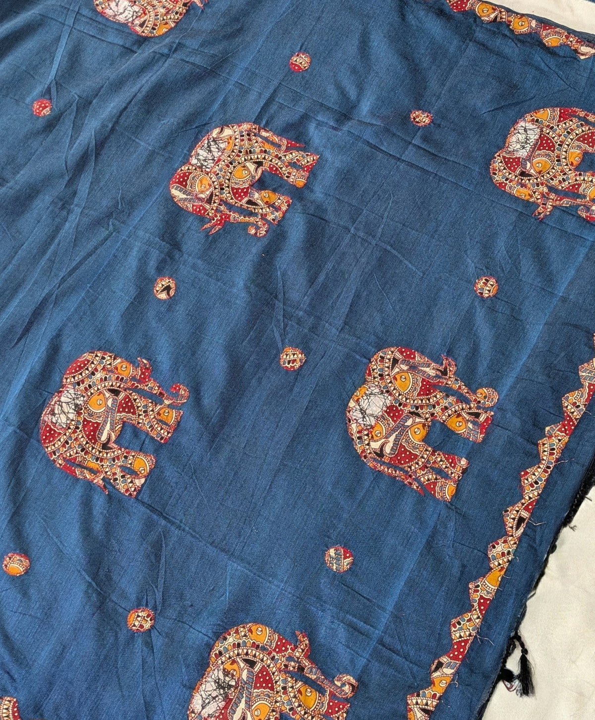 Cotton Khes Applique Sari Blue