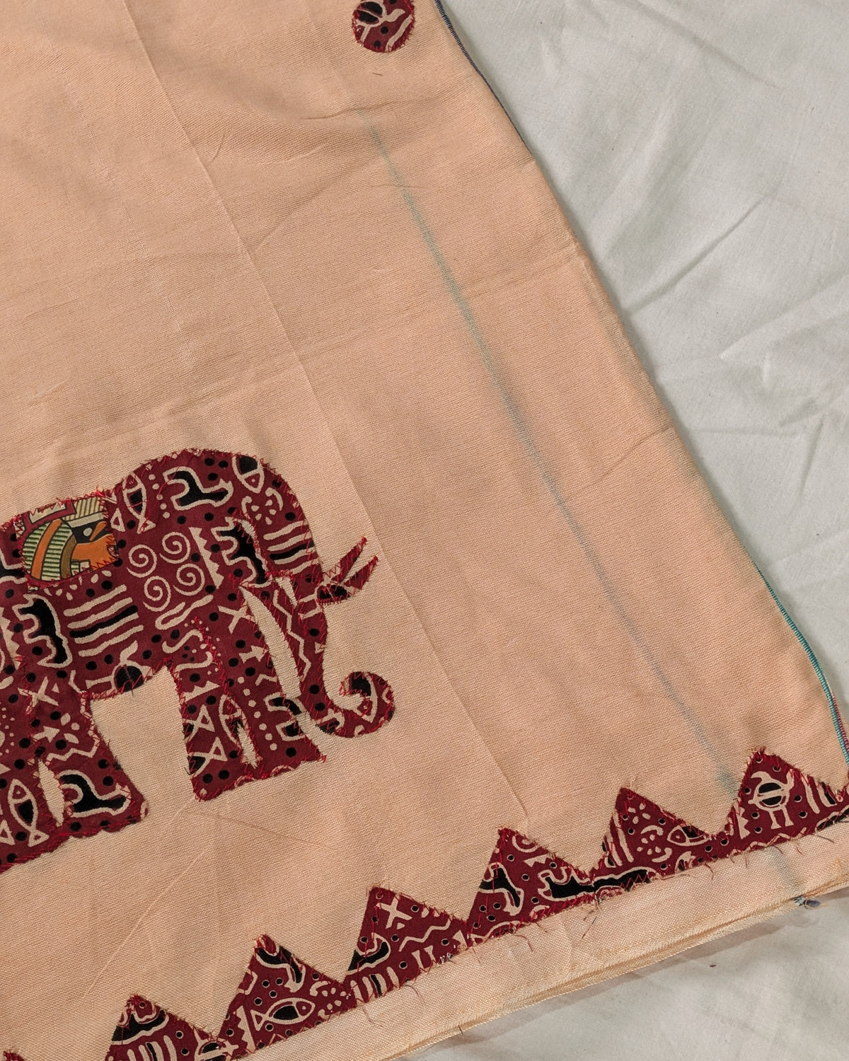 Cotton Khes Applique Sari Peach