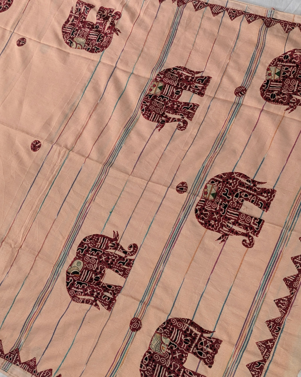 Cotton Khes Applique Sari Peach