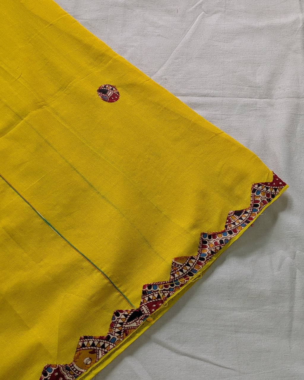 Cotton Khes Applique Sari Yellow
