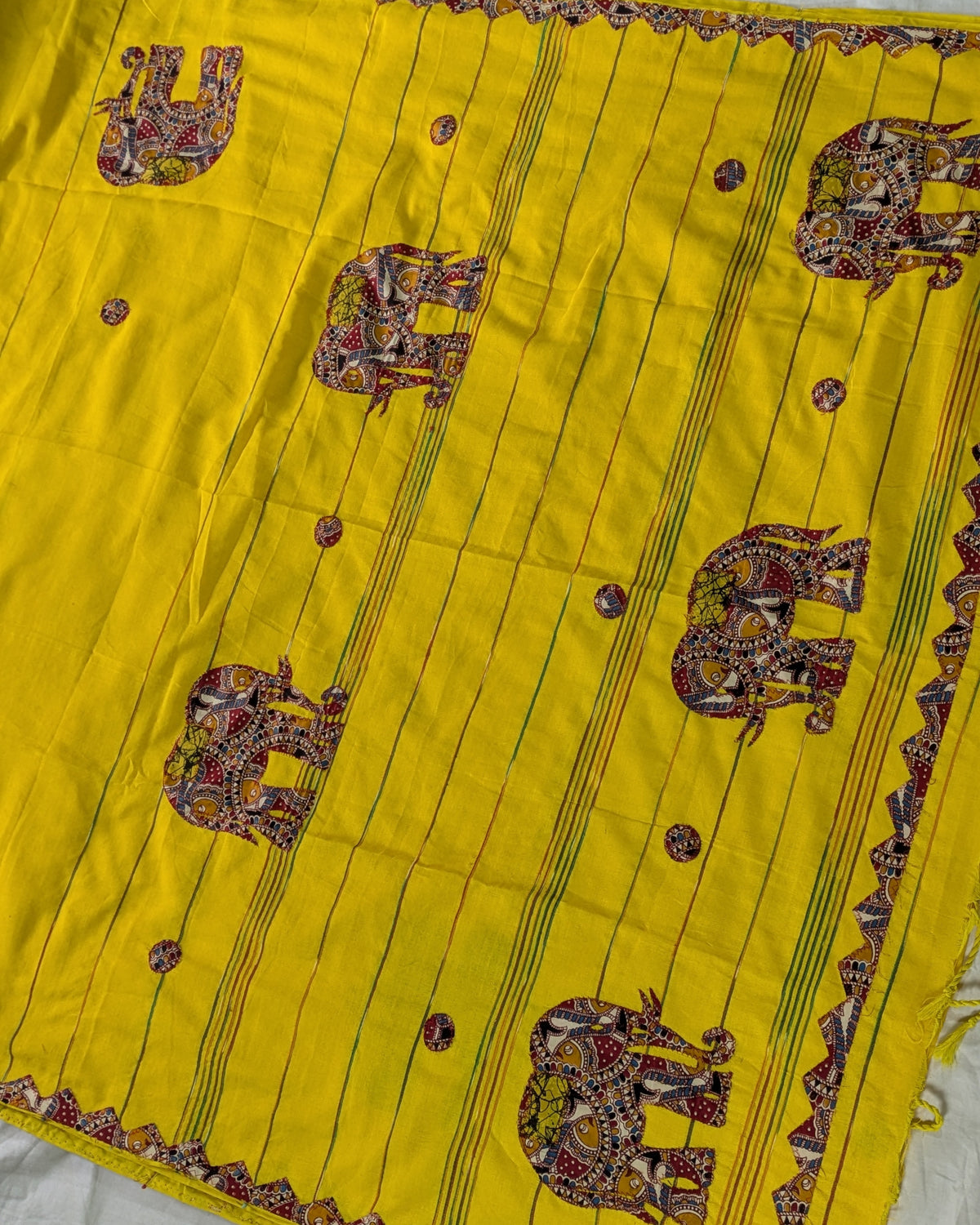 Cotton Khes Applique Sari Yellow