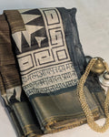 Bhagalpuri Sari with Temple Charcoal-Brown