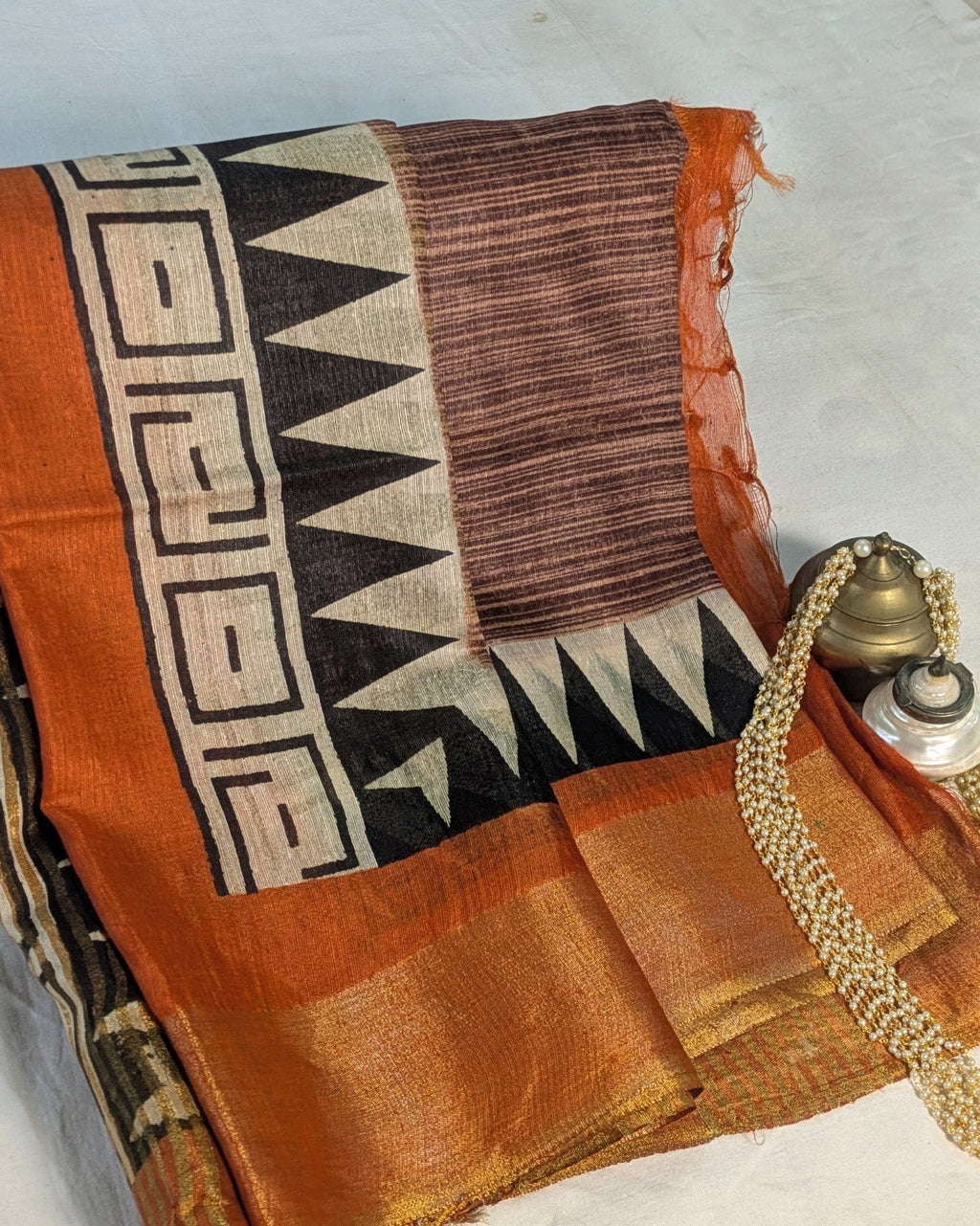 Bhagalpuri Sari with Temple Border Coffee-Brown