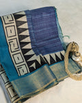 Bhagalpuri Sari with Temple Border Blue