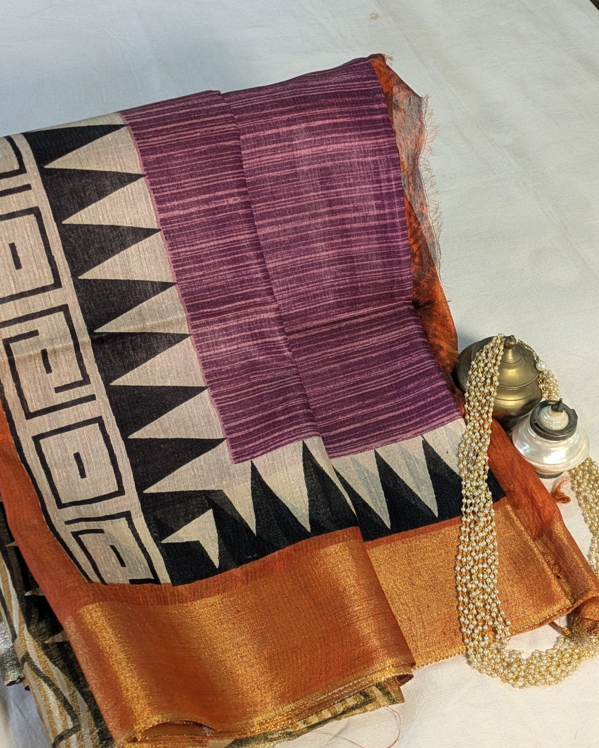Bhagalpuri Sari with Temple Purple