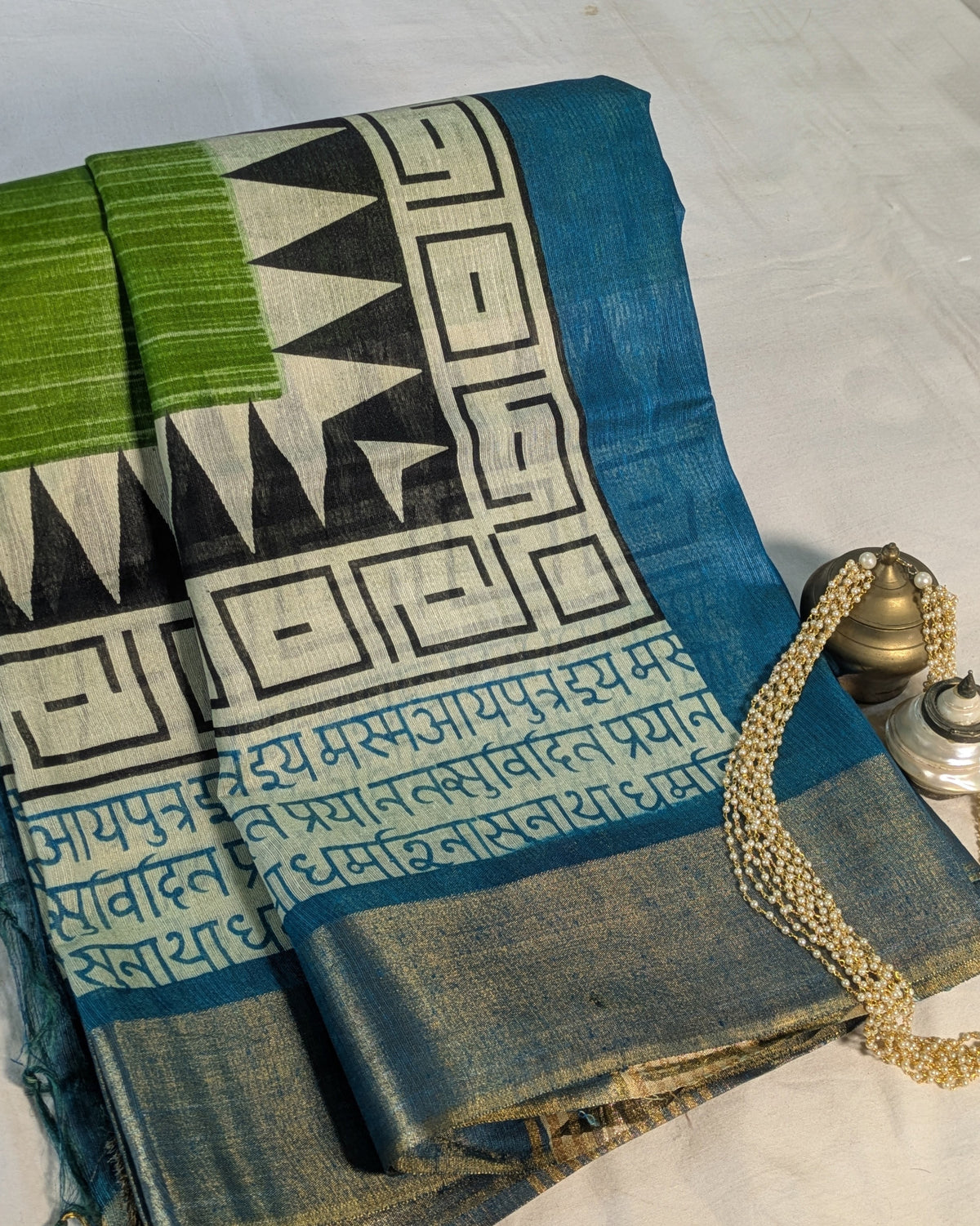 Bhagalpuri Sari with Temple Green