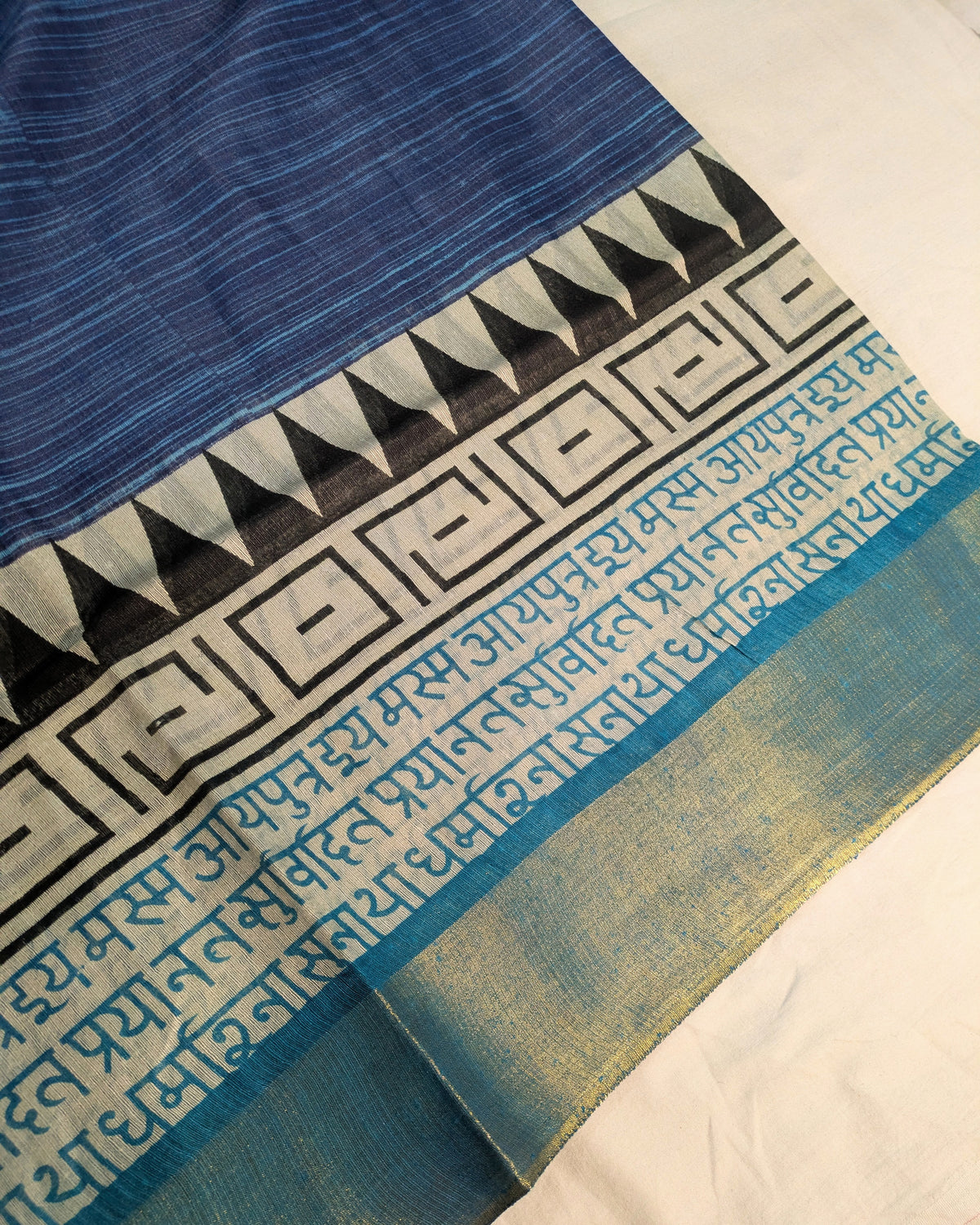 Bhagalpuri Sari with Temple Border Blue