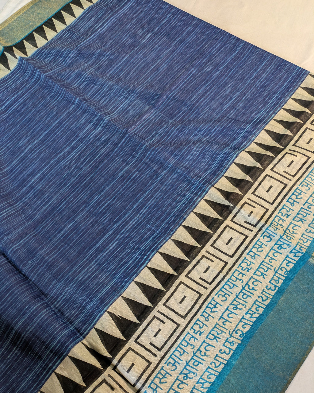 Bhagalpuri Sari with Temple Border Blue