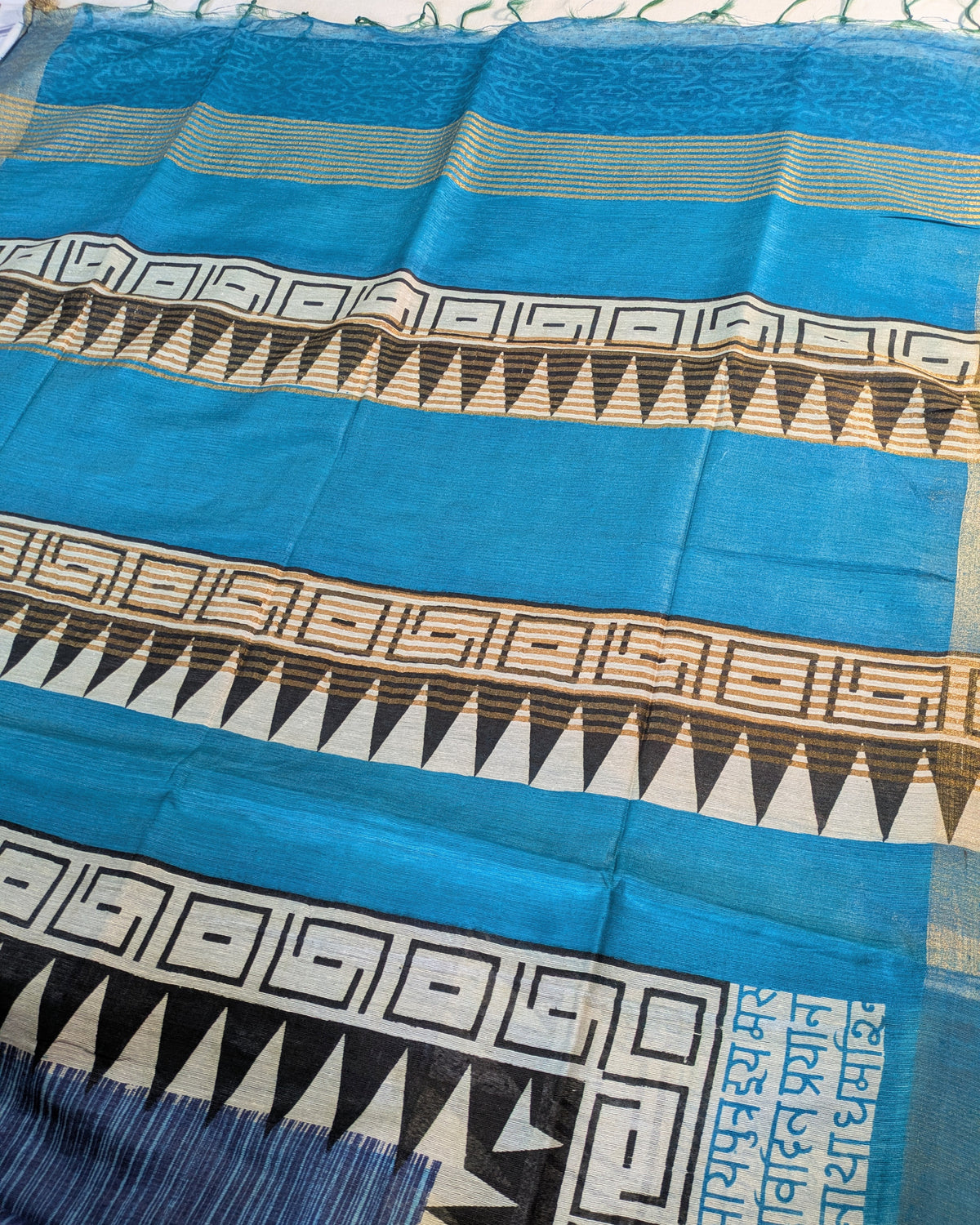 Bhagalpuri Sari with Temple Border Blue