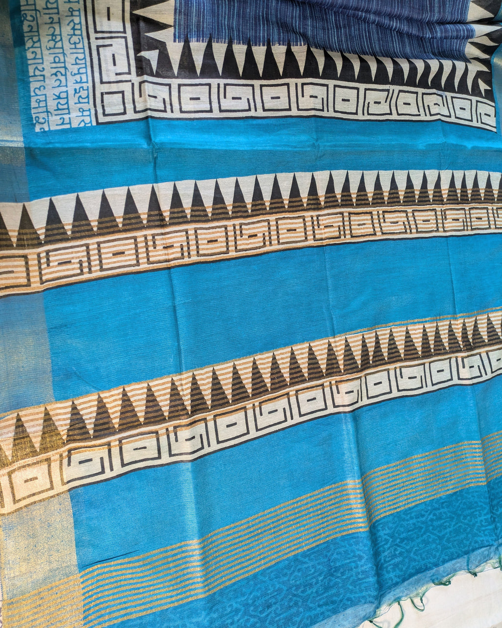Bhagalpuri Sari with Temple Border Blue
