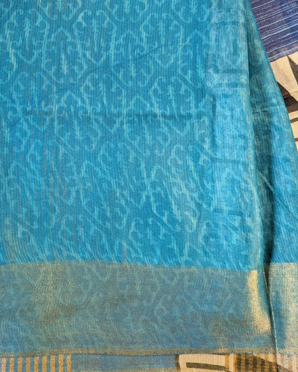 Bhagalpuri Sari with Temple Border Blue