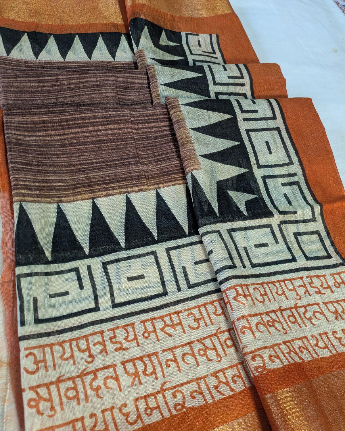 Bhagalpuri Sari with Temple Border Coffee-Brown