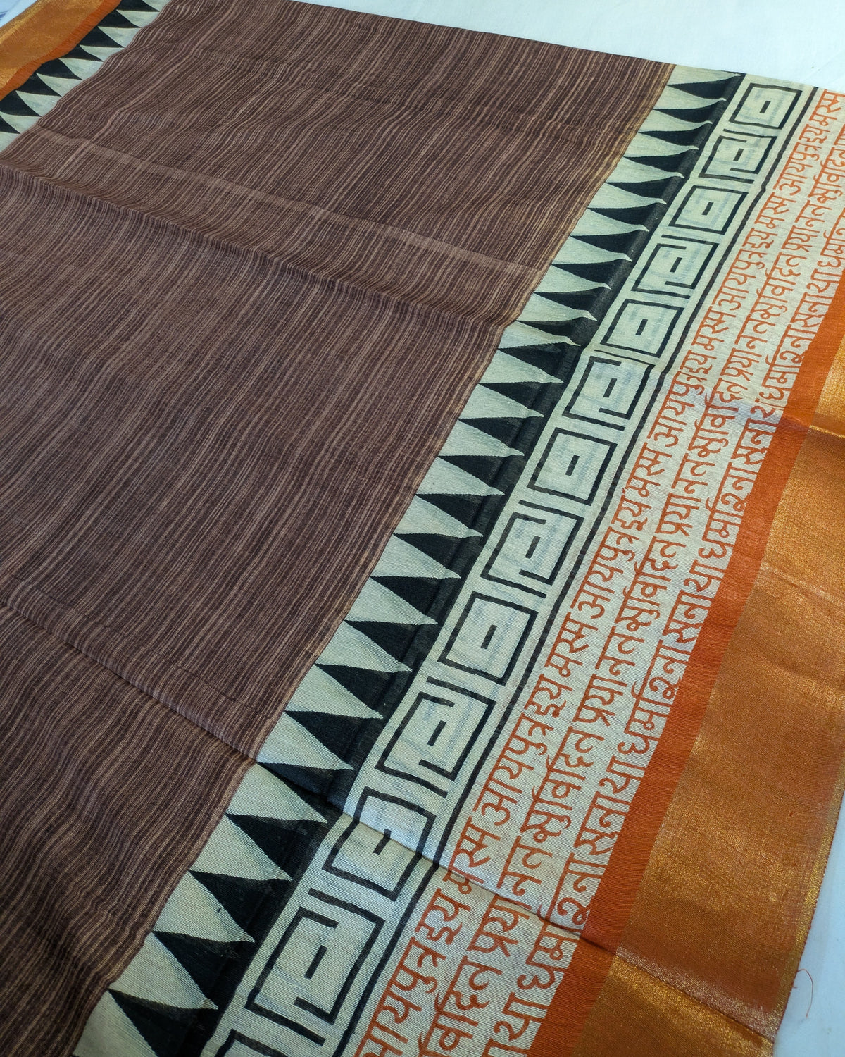 Bhagalpuri Sari with Temple Border Coffee-Brown