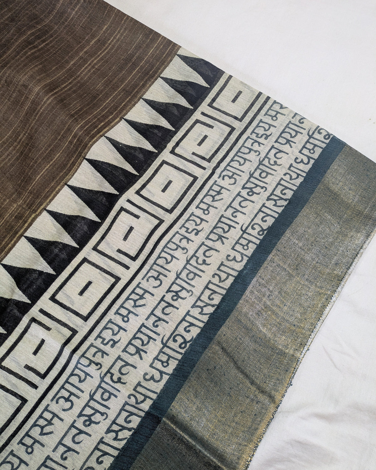 Bhagalpuri Sari with Temple Charcoal-Brown