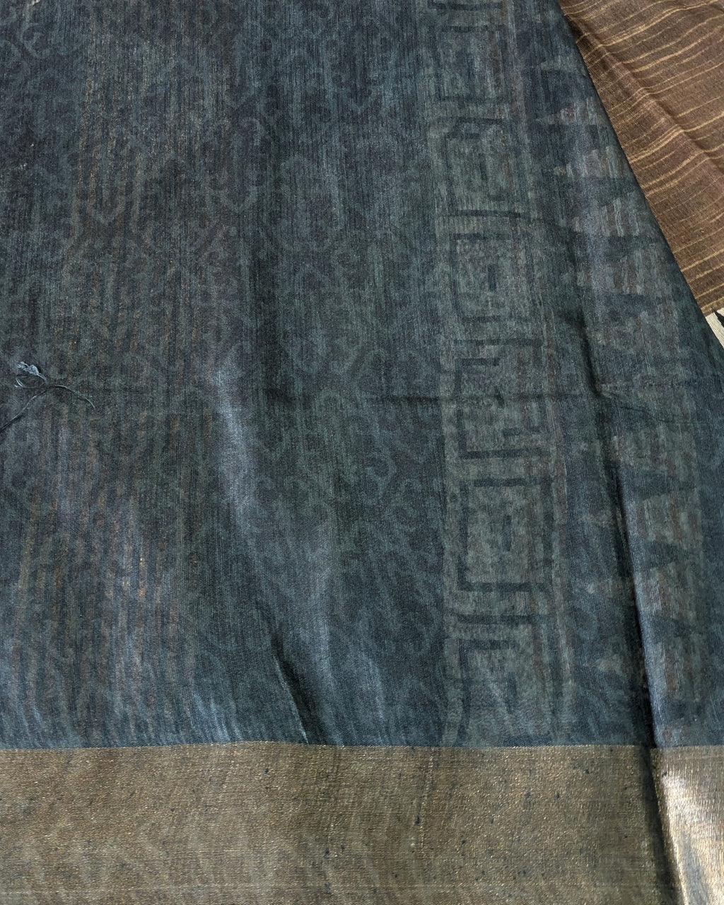 Bhagalpuri Sari with Temple Charcoal-Brown