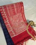 Bhagalpuri Sari with Block Print Border Blue