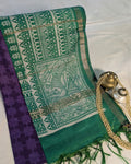 Bhagalpuri Sari with Block Print Border Purple