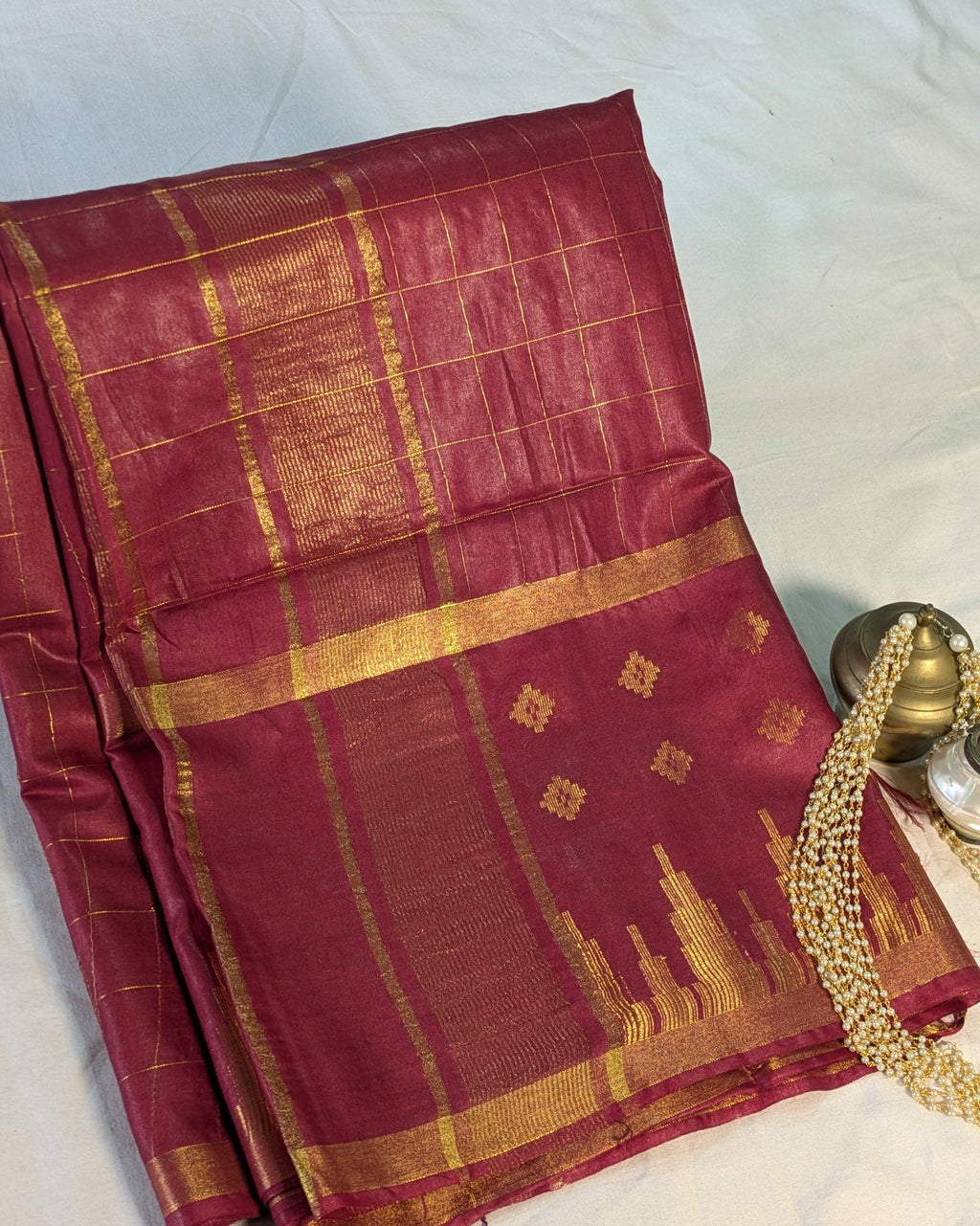 Bhagalpuri Sari with Golden Temple Border Wine
