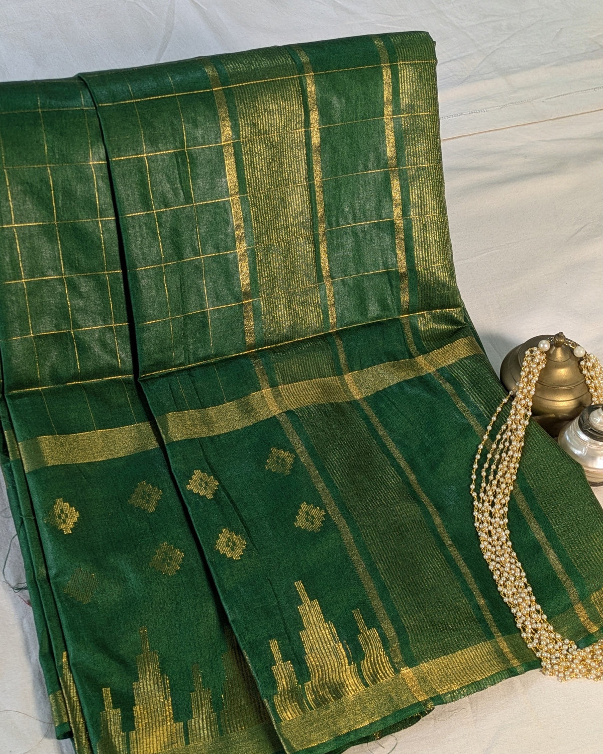 Bhagalpuri Sari with Golden Temple Border Green