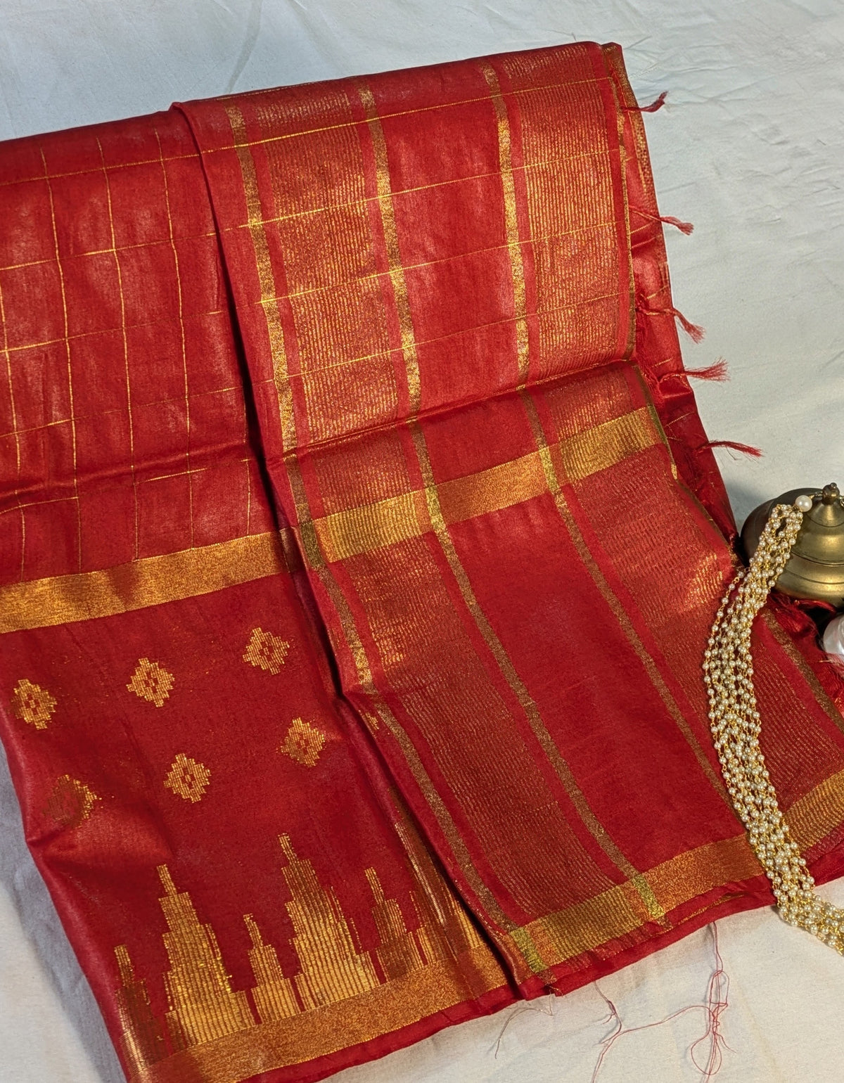 Bhagalpuri Sari with Golden Temple Border Red
