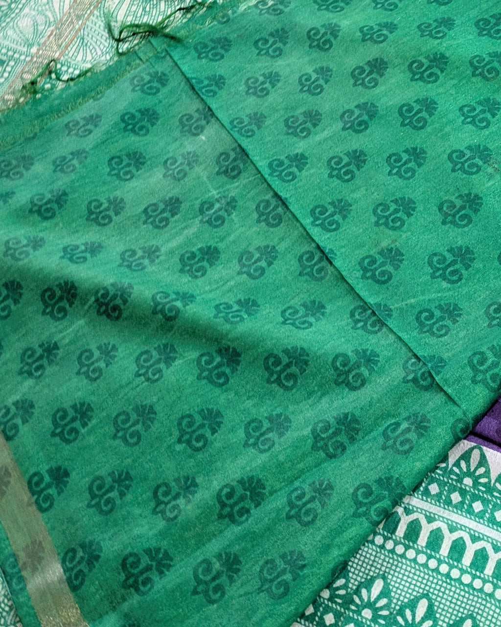 Bhagalpuri Sari with Block Print Border Purple