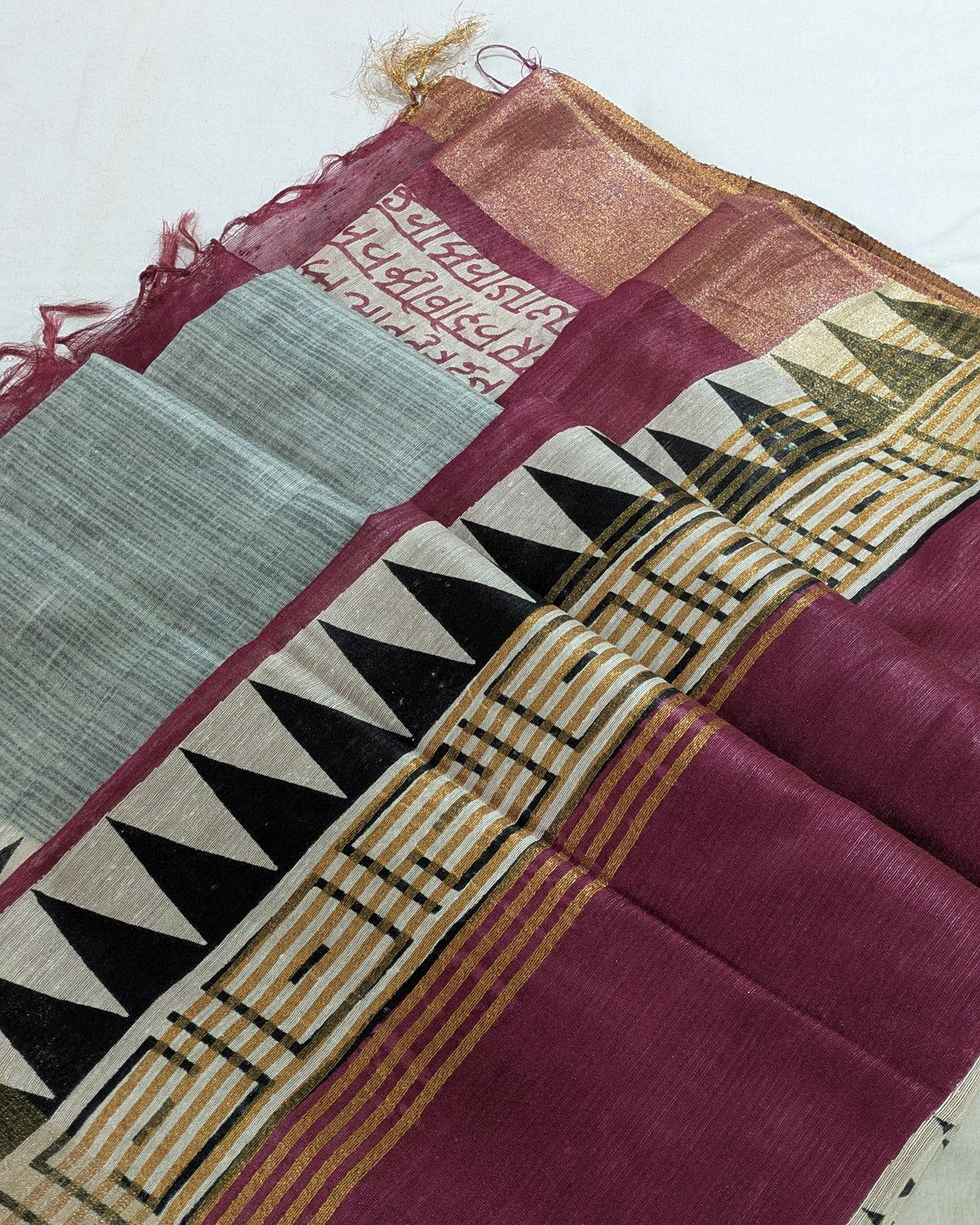 Bhagalpuri Sari with Temple Border Gray