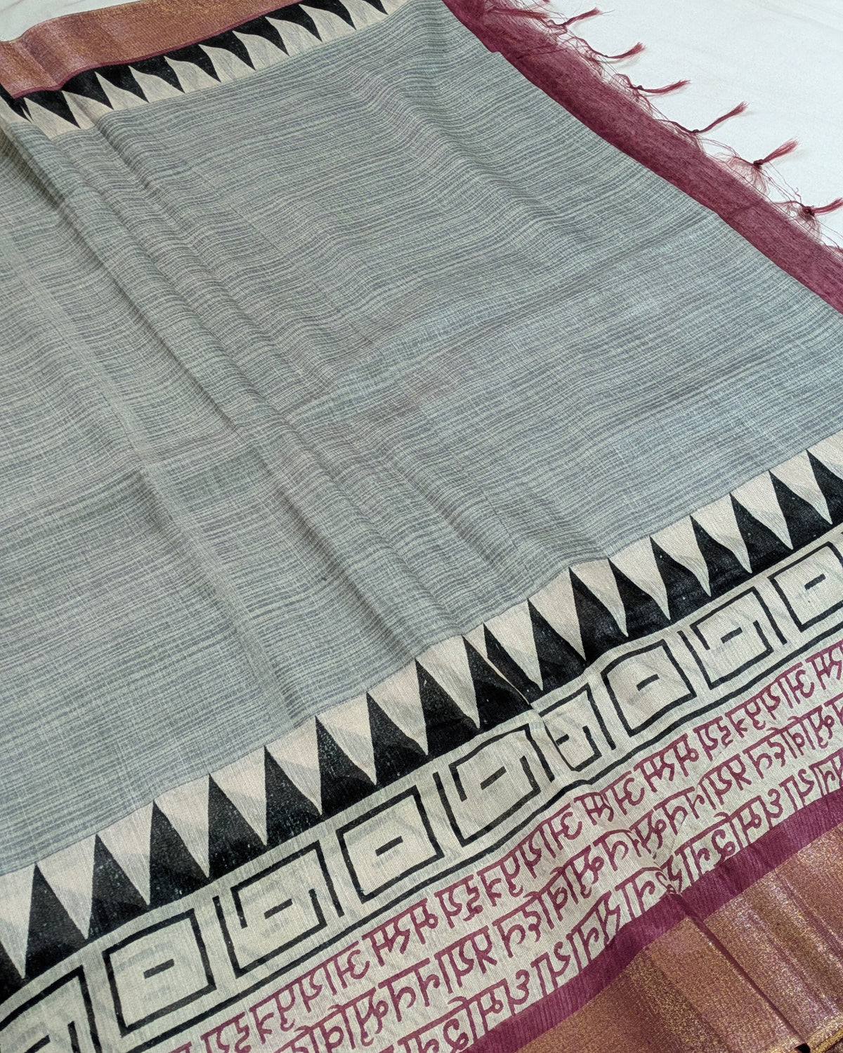 Bhagalpuri Sari with Temple Border Gray