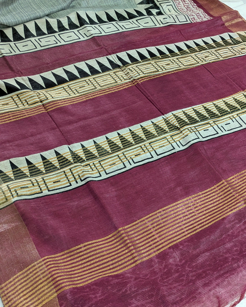 Bhagalpuri Sari with Temple Border Gray
