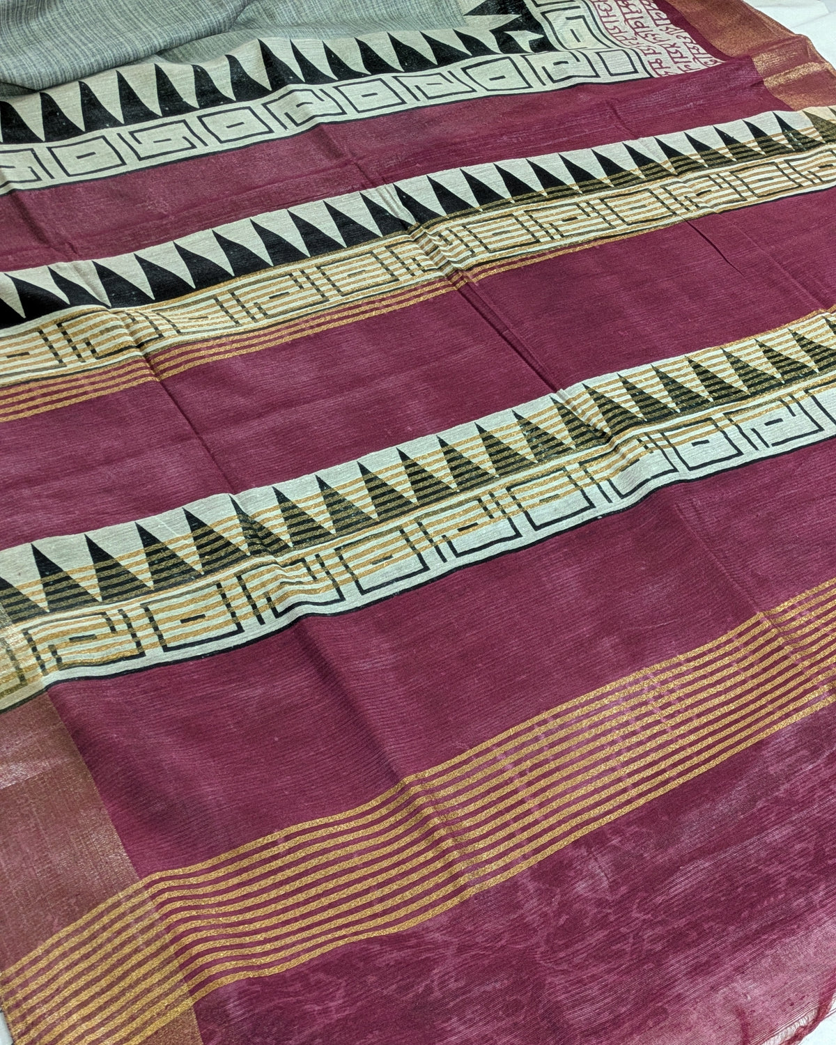 Bhagalpuri Sari with Temple Border Gray