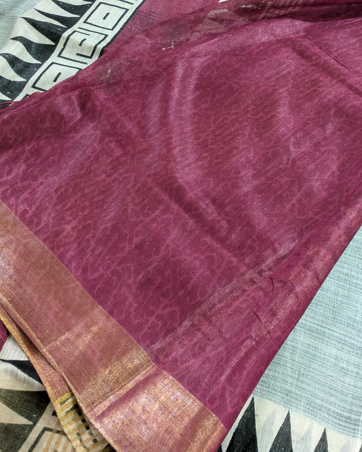 Bhagalpuri Sari with Temple Border Gray
