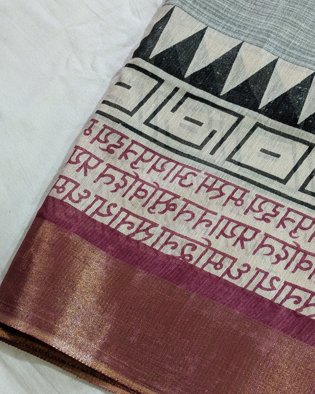 Bhagalpuri Sari with Temple Border Gray