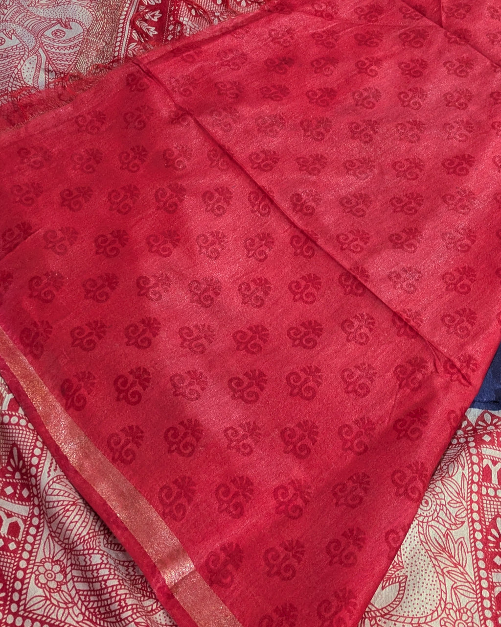 Bhagalpuri Sari with Block Print Border Blue