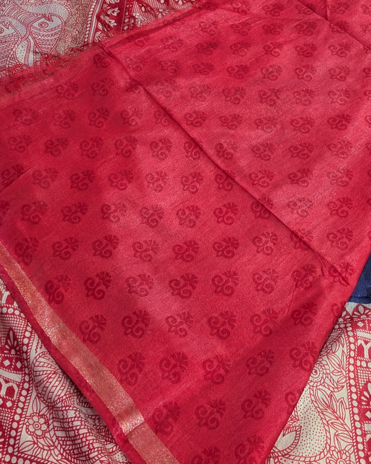 Bhagalpuri Sari with Block Print Border Blue