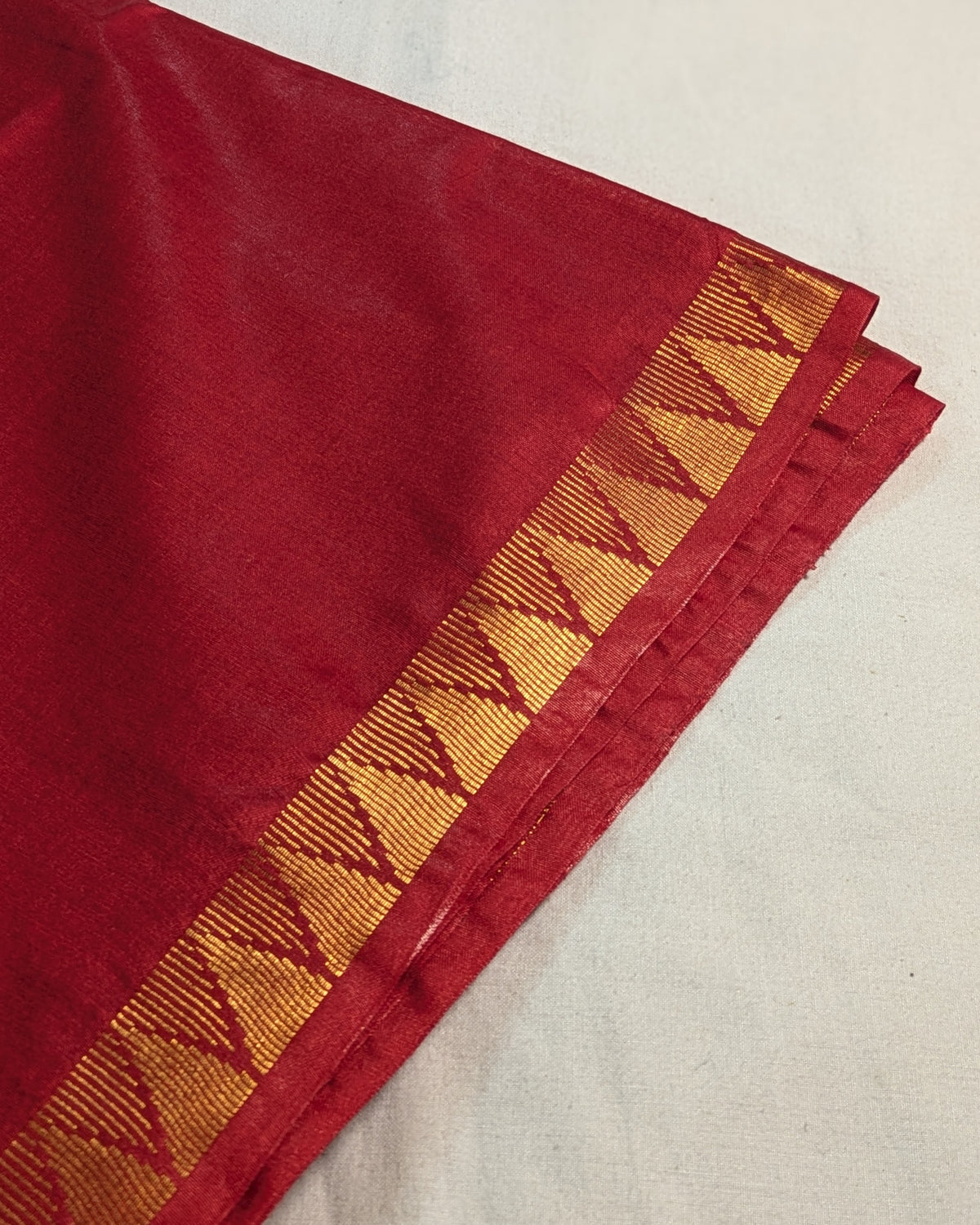 Bhagalpuri Sari with Golden Inch Border Red