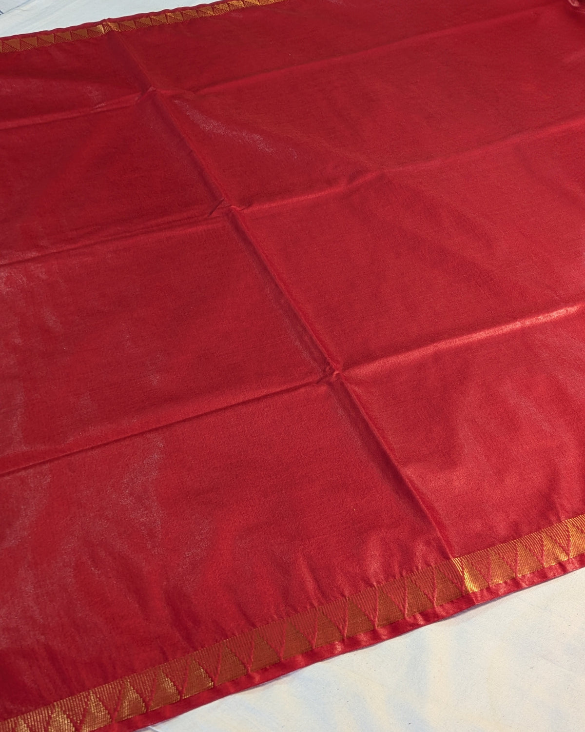 Bhagalpuri Sari with Golden Inch Border Red