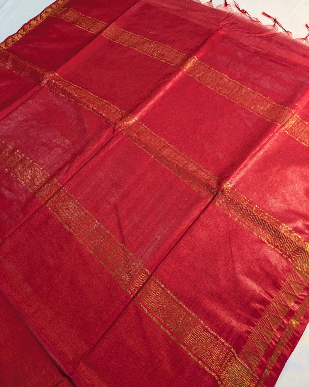 Bhagalpuri Sari with Golden Inch Border Red