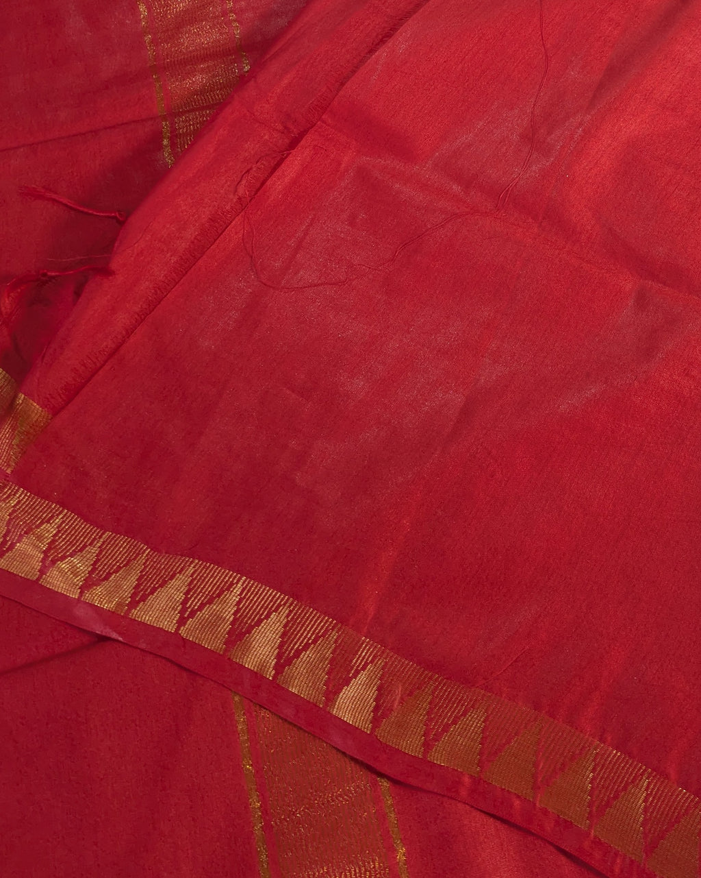 Bhagalpuri Sari with Golden Inch Border Red