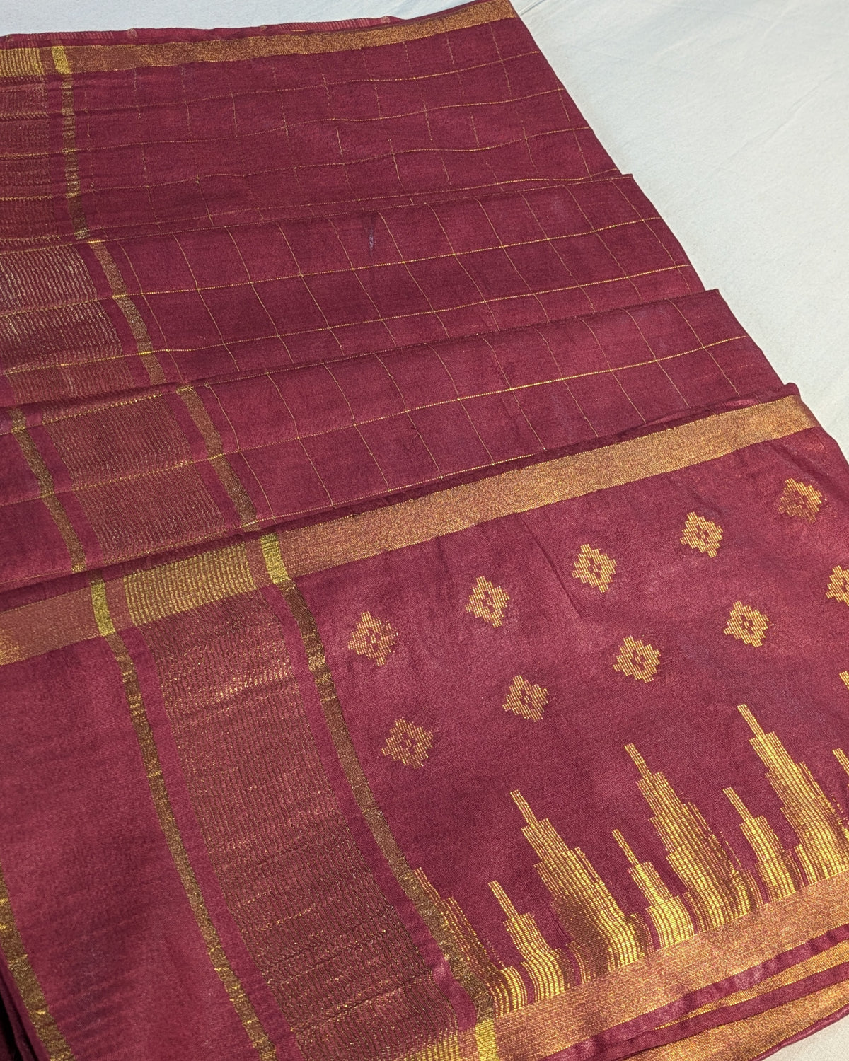 Bhagalpuri Sari with Golden Temple Border Wine