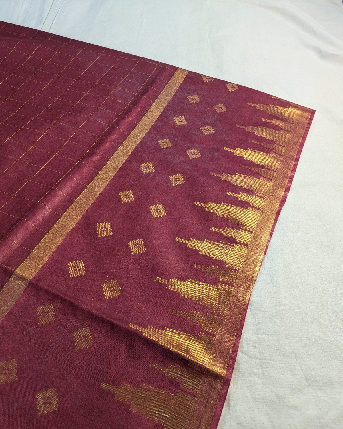 Bhagalpuri Sari with Golden Temple Border Wine
