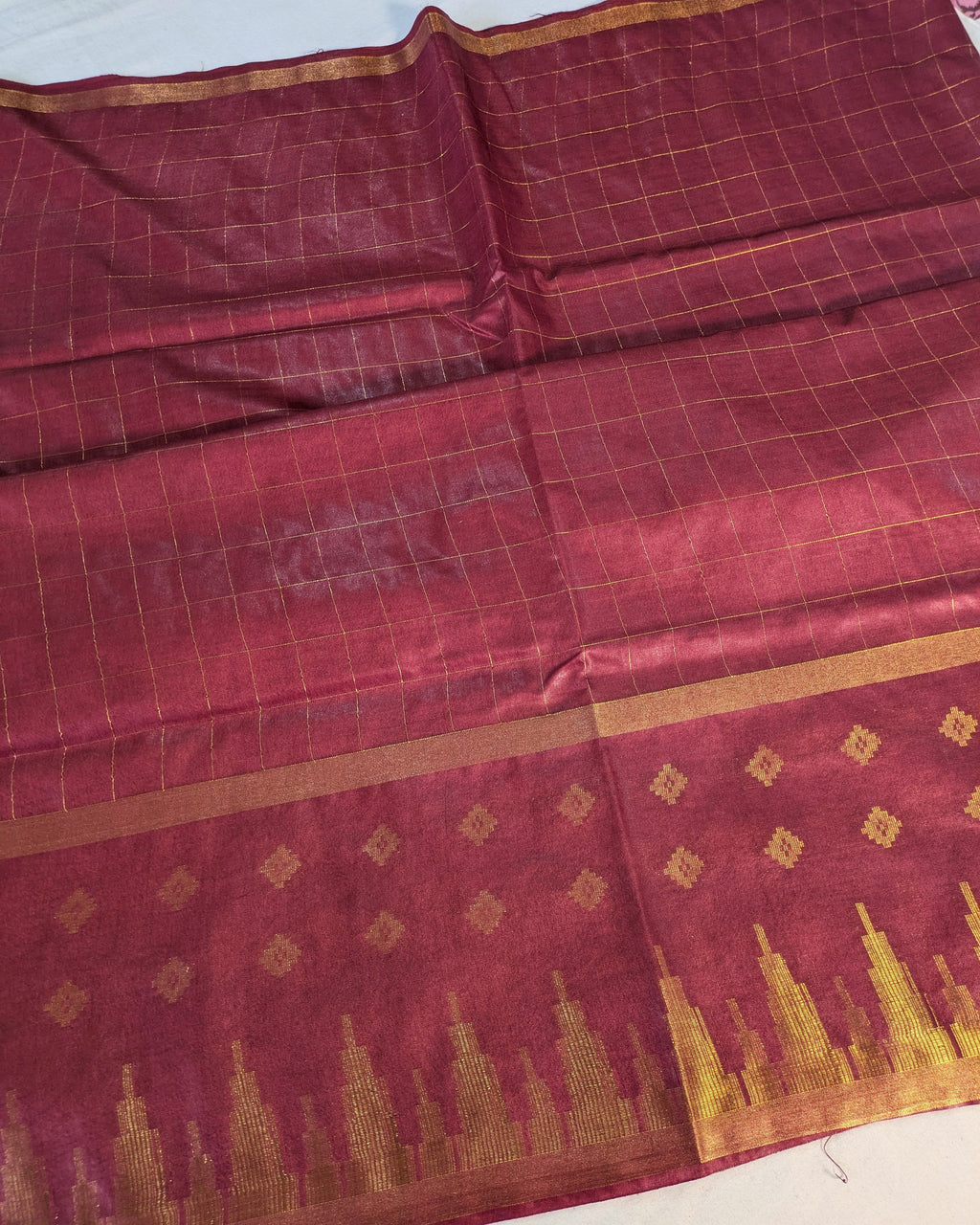 Bhagalpuri Sari with Golden Temple Border Wine