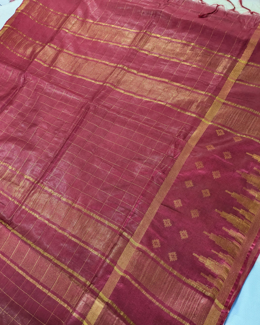 Bhagalpuri Sari with Golden Temple Border Wine