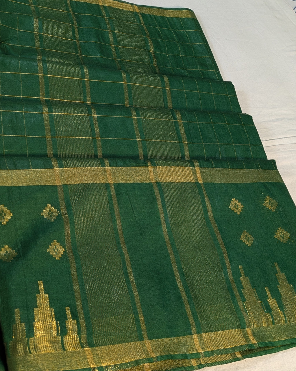Bhagalpuri Sari with Golden Temple Border Green