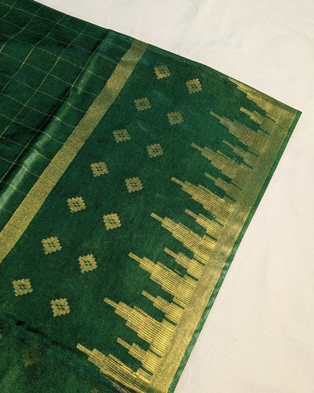 Bhagalpuri Sari with Golden Temple Border Green