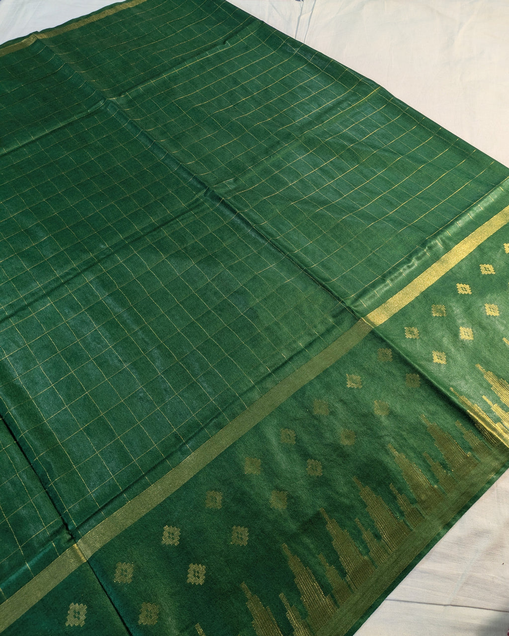 Bhagalpuri Sari with Golden Temple Border Green