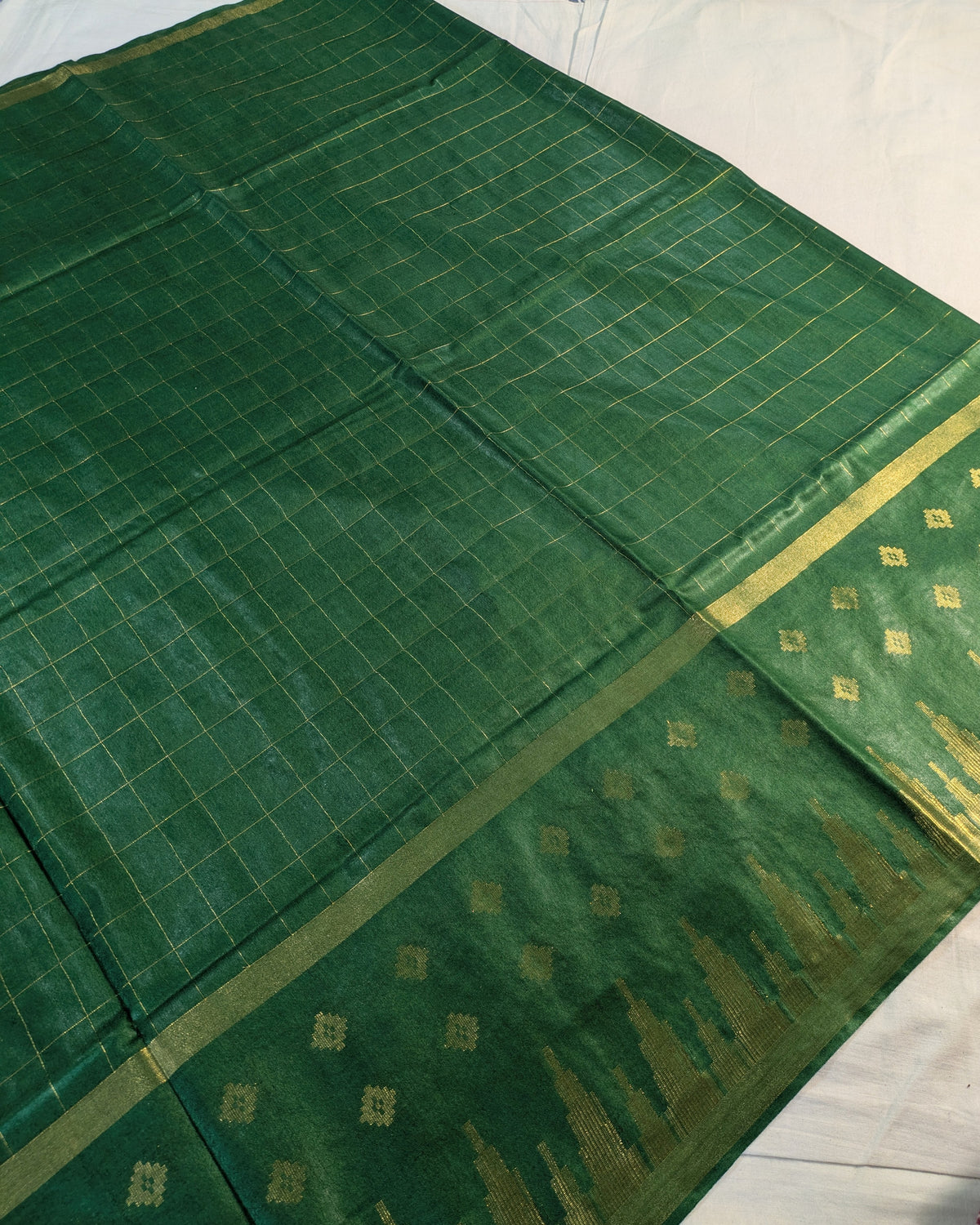 Bhagalpuri Sari with Golden Temple Border Green