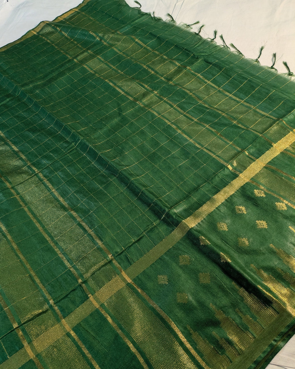 Bhagalpuri Sari with Golden Temple Border Green
