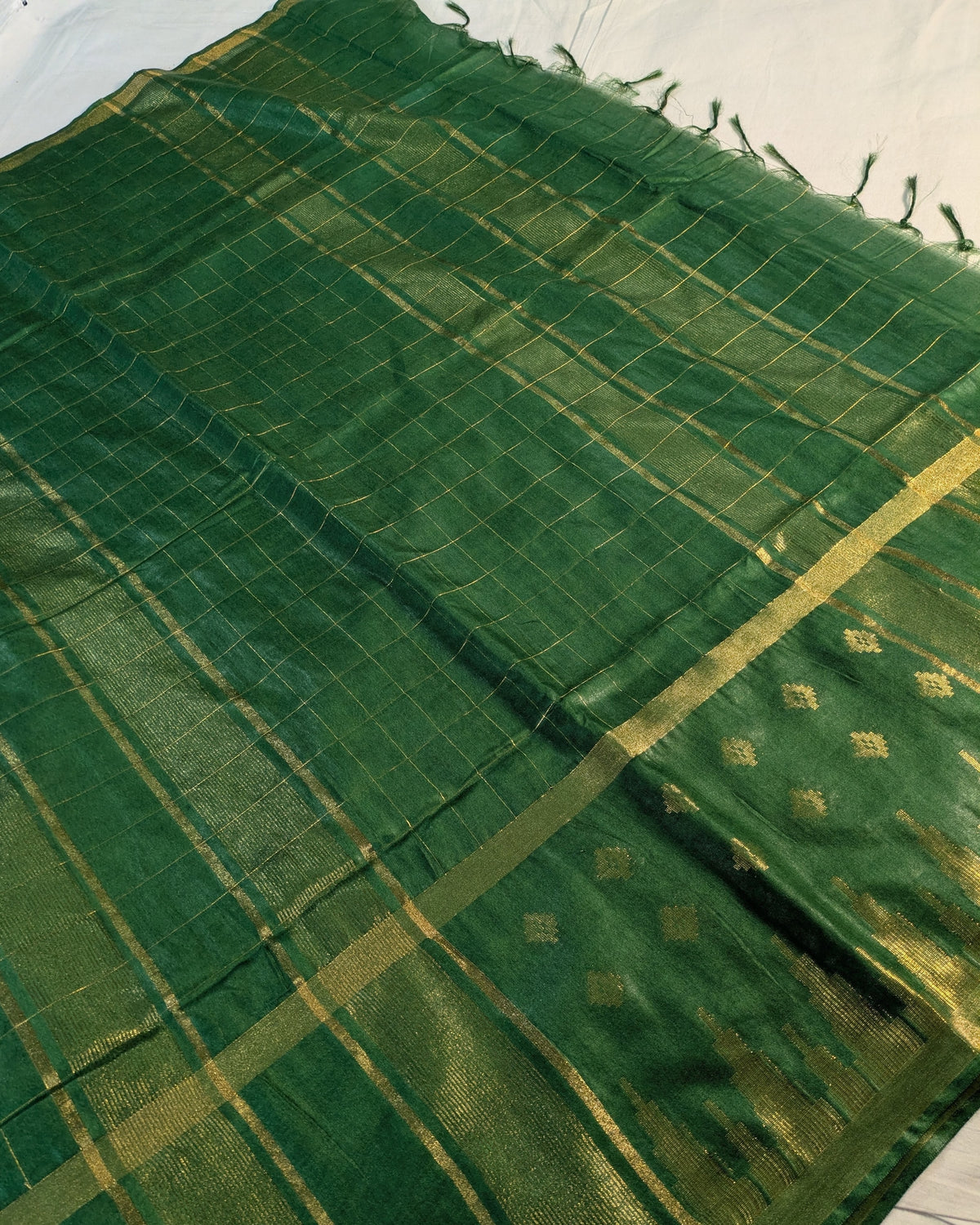 Bhagalpuri Sari with Golden Temple Border Green