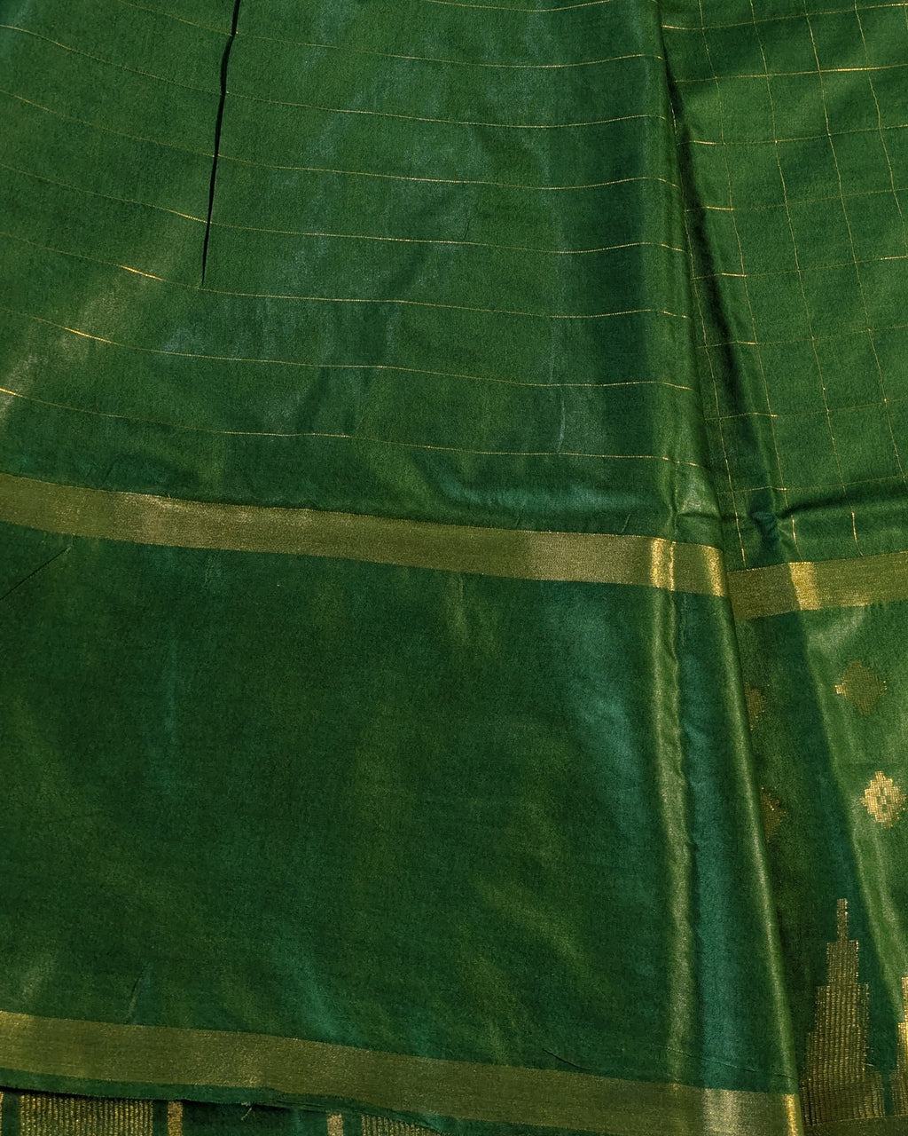 Bhagalpuri Sari with Golden Temple Border Green